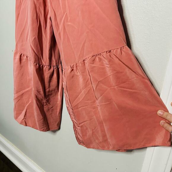 TIBI Women's Light Pink 100% Silk Ruffle Sleeveless Wide Leg Jumpsuit Size 0 - Picture 12 of 13